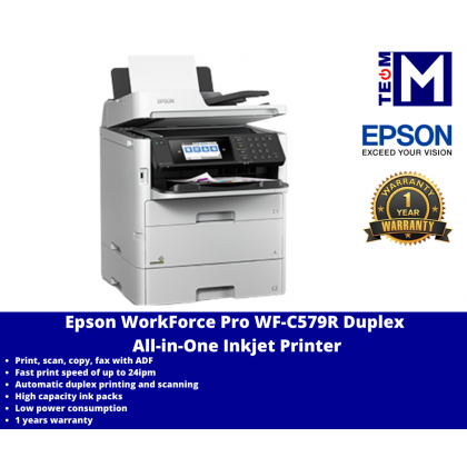 Epson WF-C579R WorkForce Pro Duplex All-in-One A4 Colour Inkjet Printer (C11CG77502) Business Printing