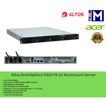 Acer Altos BrainSphere R320 F5 1U Rackmount Server (Intel® Xeon® E-2224G / 8GB / 1 TB HDD