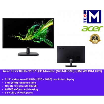 Acer EK221Q Hbi 21.5" VA LED Monitor (100Hz / 1ms/ /HDMI+VGA) (UM.WE1SM.H01) 