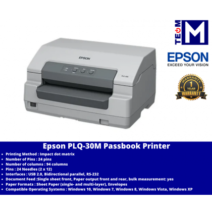 Epson PLQ-30M With Magnetic strip Passbook Printer (C11CB64511)
