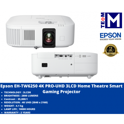 Epson EH-TW6250 4K PRO-UHD 3LCD Home Theatre Smart Gaming Projector( Android TV, Chromecast)
