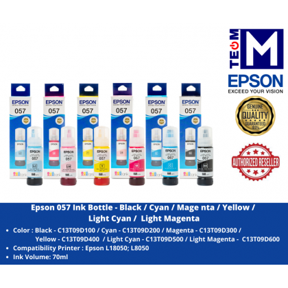 Epson 057 Ink Bottle - Black - C13T09D100 / Cyan - C13T09D200 / Magenta - C13T09D300 /   Yellow - C13T09D400  / Light Cyan - C13T09D500 / Light Magenta - C13T09D600